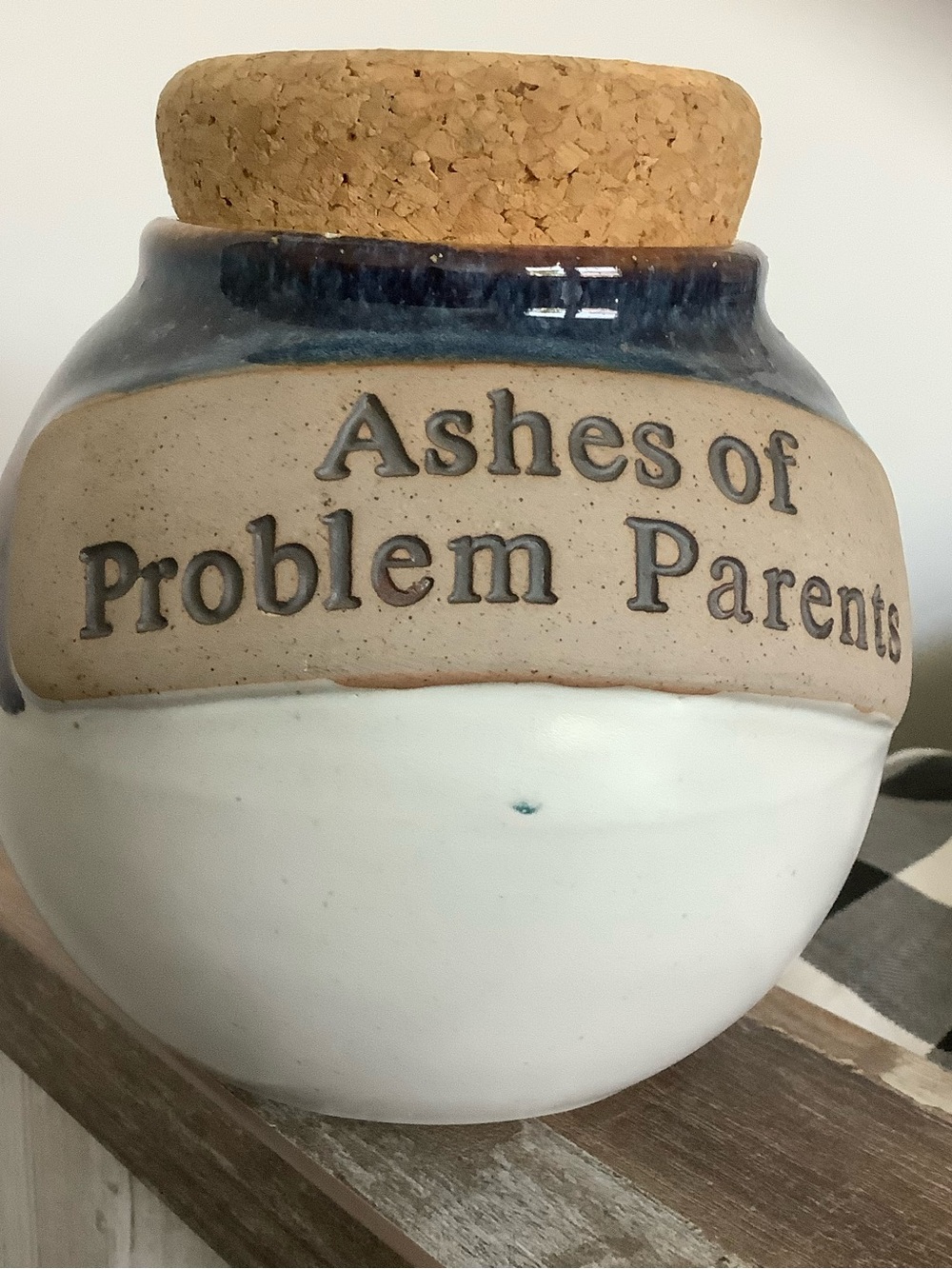 Ceramic Keepsake Jar with Cork Lid - Blue, Cream & White